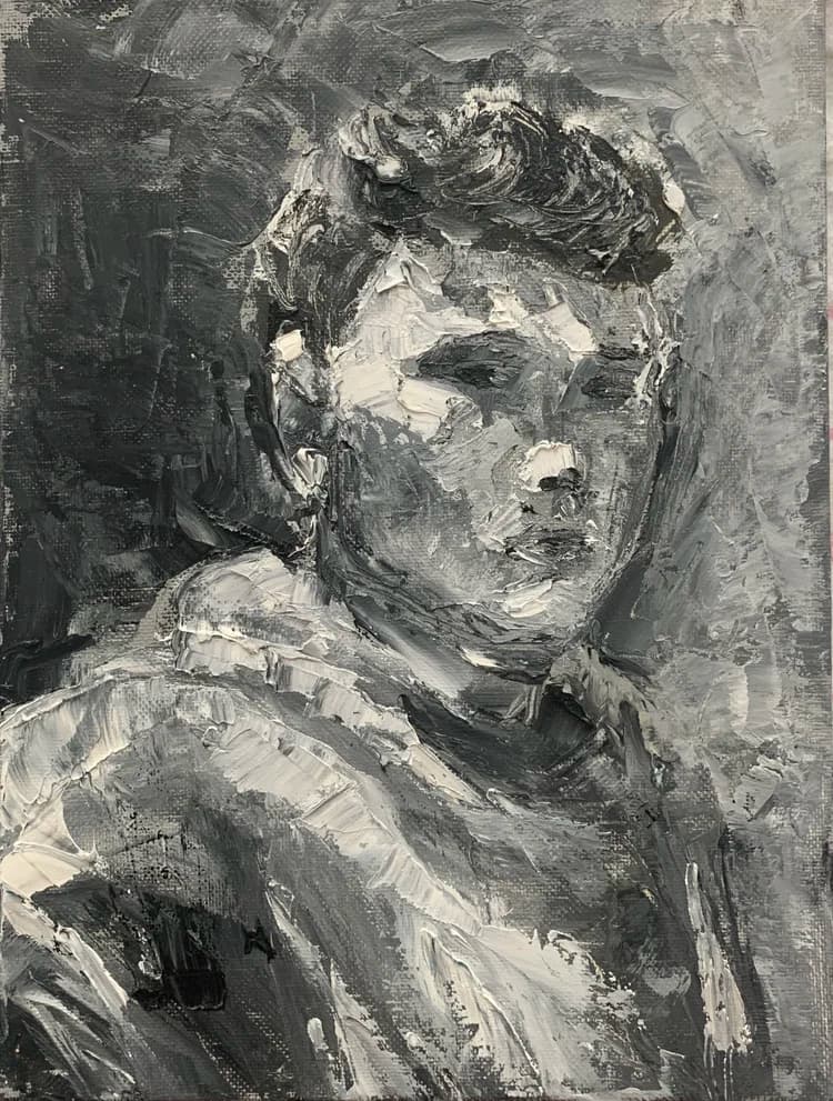 Portrait painting of Yixiang David Luo in gray tones